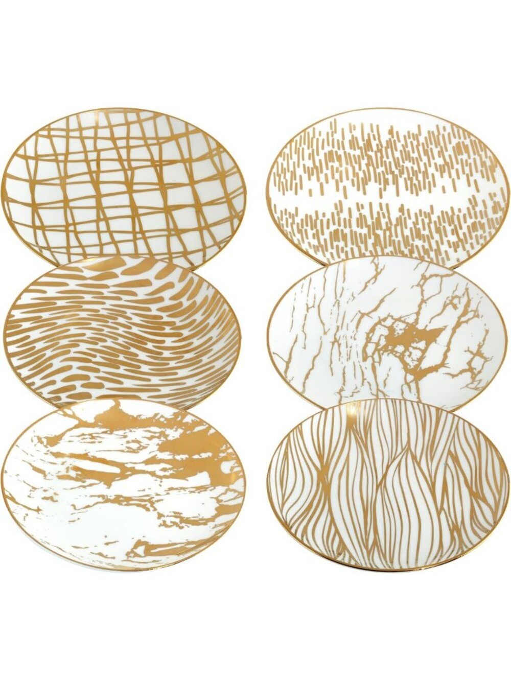 Elegant Gold Plated 6" Luncheon/Canape Plates - Set of 6 Assorted Designs